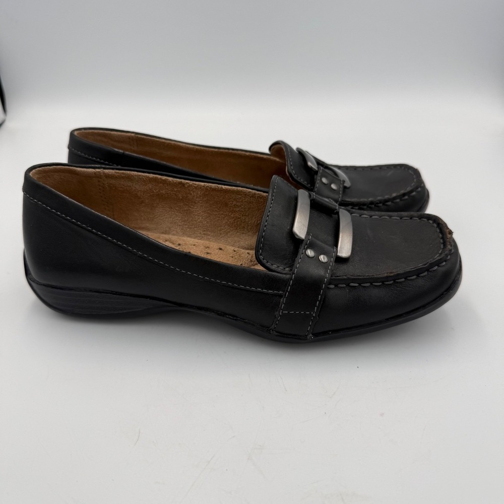 Naturalizer Certainty Black Leather Buckle Loafers Womens Size 6M Square Toe